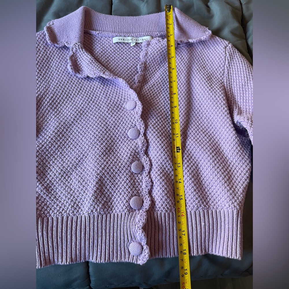Lilac Scalloped Edge Cropped Cardigan ENGLISH FACTORY - Picture 4 of 12